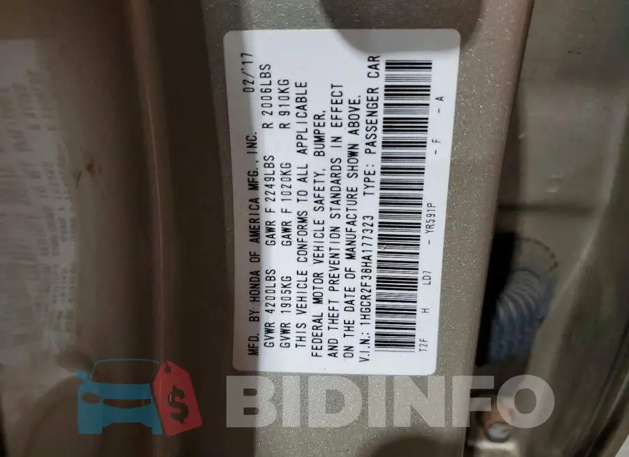 1HGCR2F38HA177323 Photo# 13