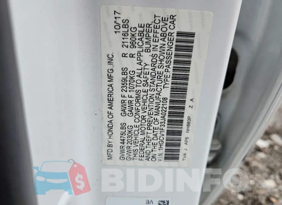 1HGCV1F33JA022108 Photo# 12