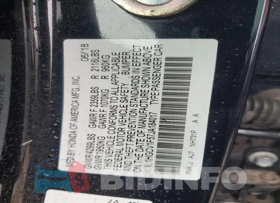 1HGCV1F57JA184017 Photo# 12