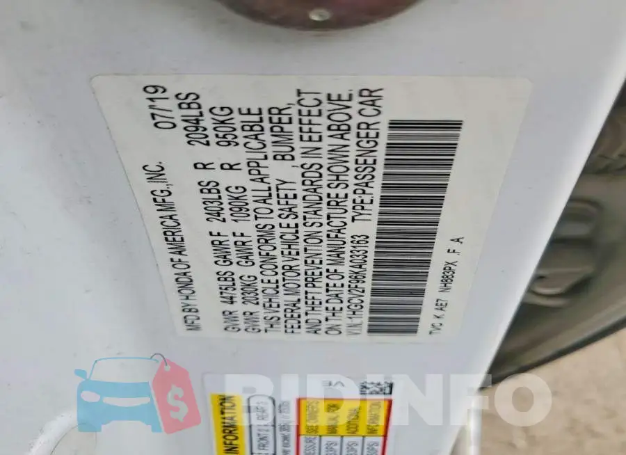 1HGCV2F96KA033163 Photo# 12