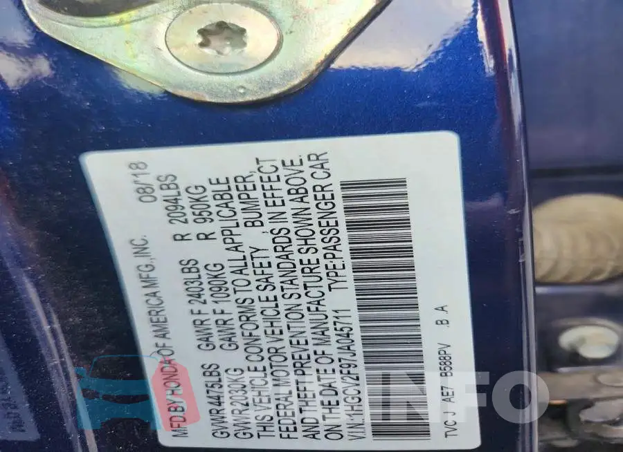 1HGCV2F97JA045711 Photo# 13