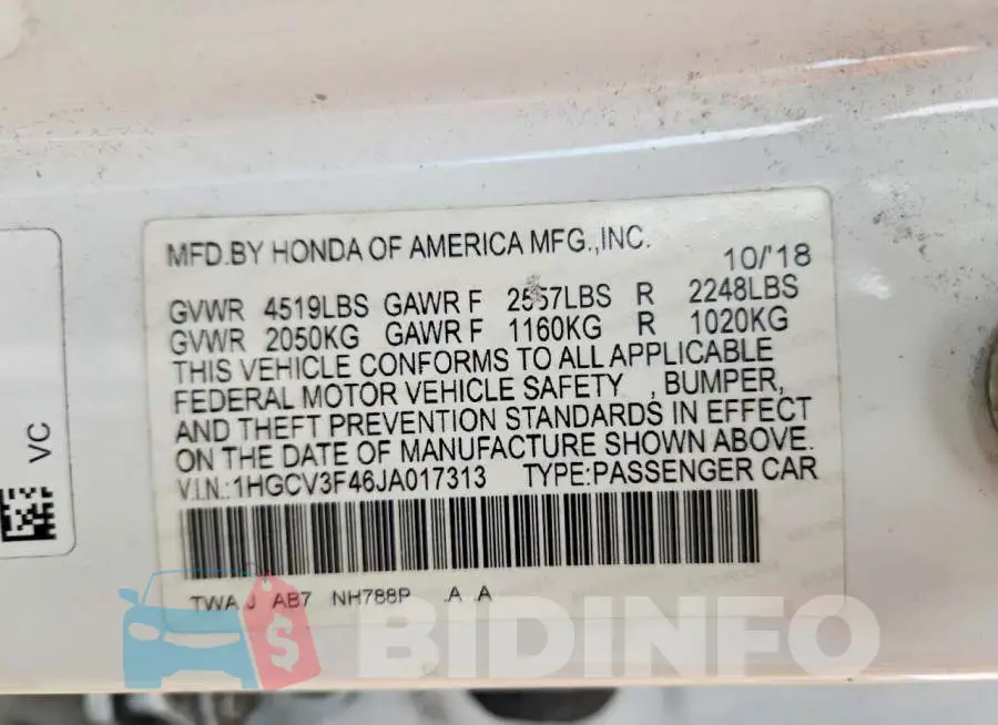1HGCV3F46JA017313 Photo# 12