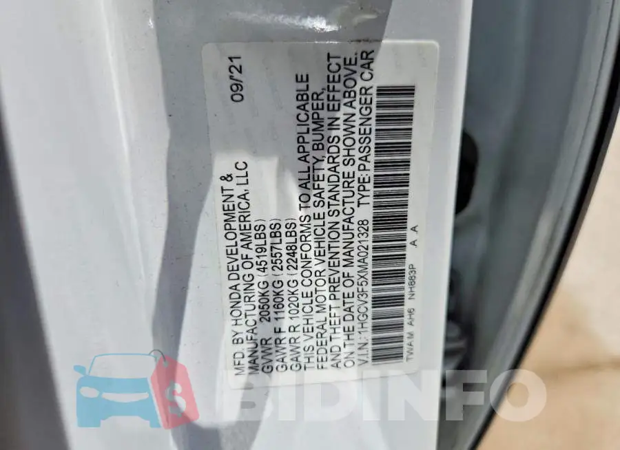 1HGCV3F5XMA021328 Photo# 12