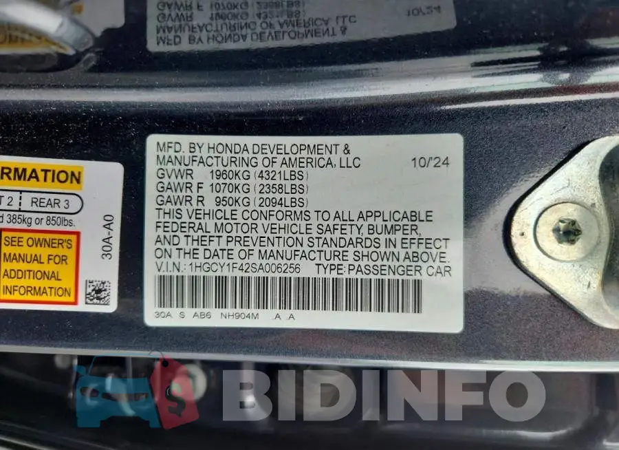 1HGCY1F42SA006256 Photo# 13