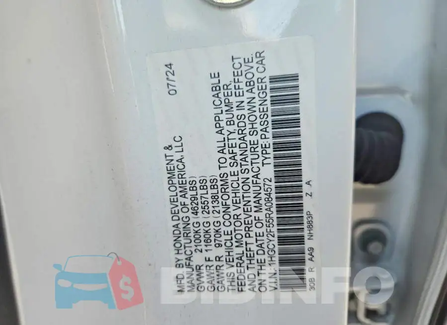 1HGCY2F55RA084572 Photo# 13