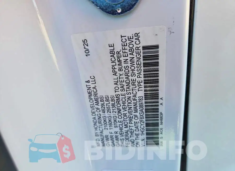 1HGCY2F8XSA089783 Photo# 13