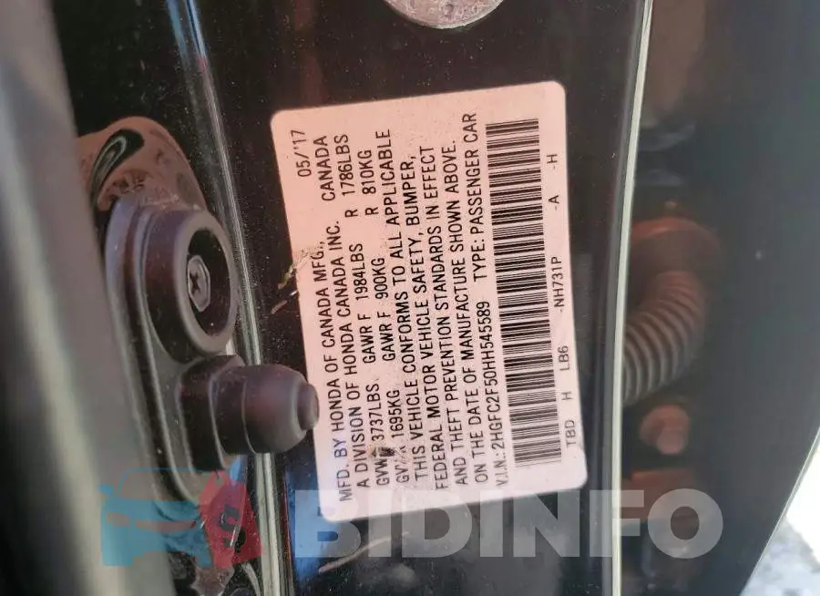 2HGFC2F50HH545589 Photo# 12