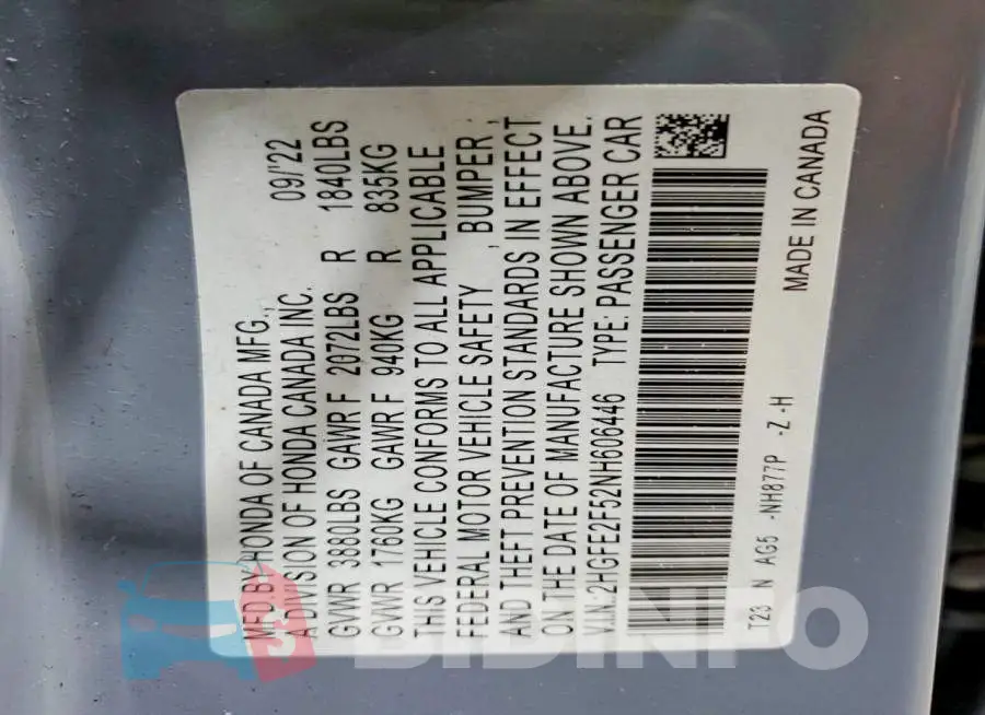 2HGFE2F52NH606446 Photo# 12