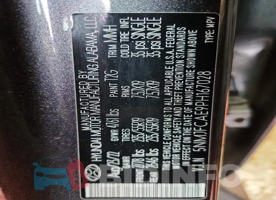 5NMJFCAE9PH167028 Photo# 13