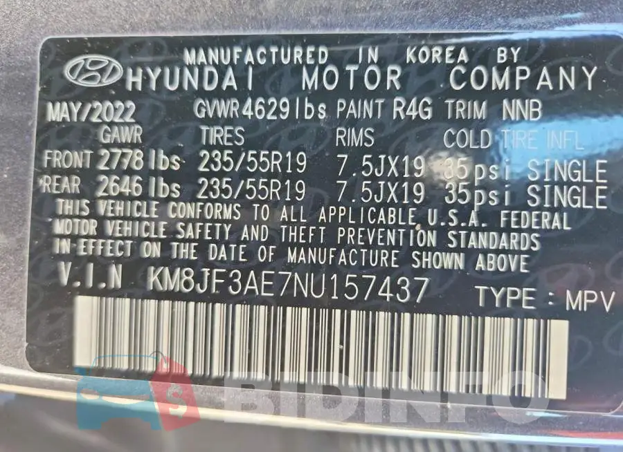 KM8JF3AE7NU157437 Photo# 14