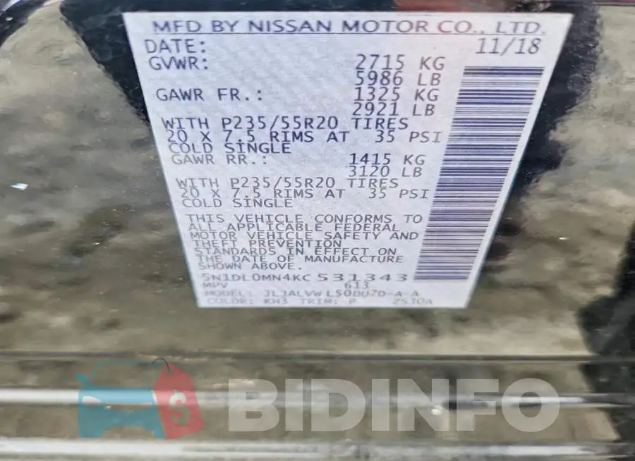 5N1DL0MN4KC531343 Photo# 13