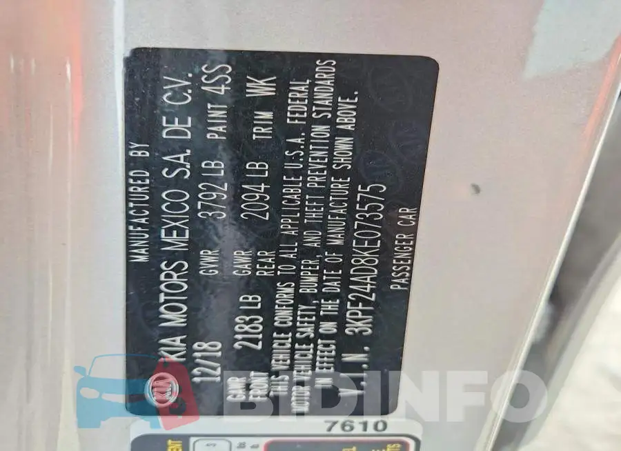 3KPF24AD8KE073575 Photo# 12