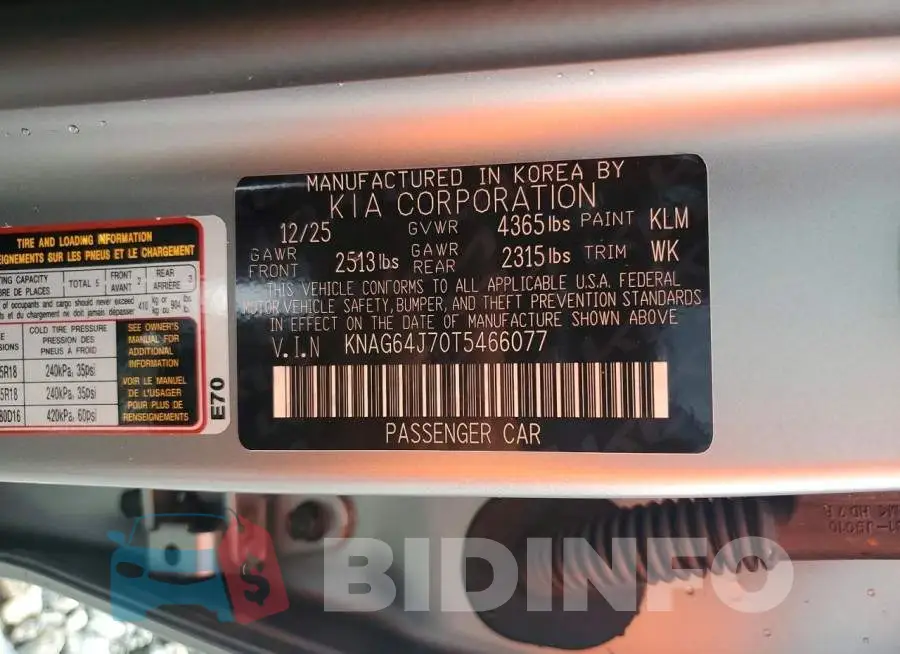 KNAG64J70T5466077 Photo# 12