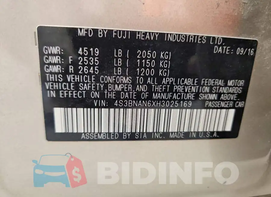 4S3BNAN6XH3025169 Photo# 12