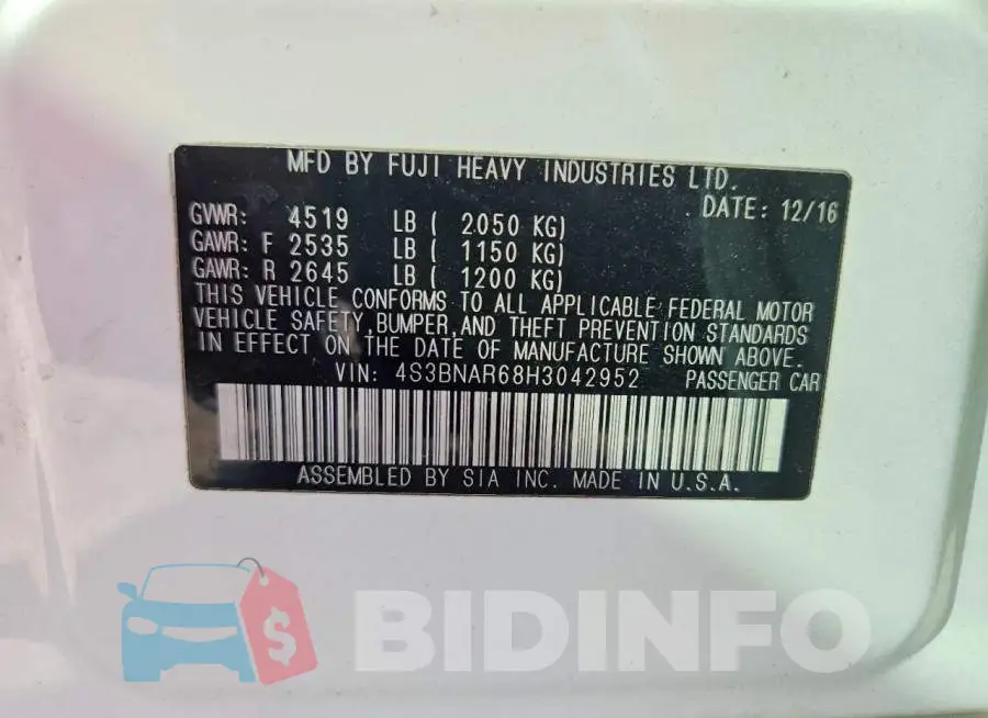 4S3BNAR68H3042952 Photo# 12