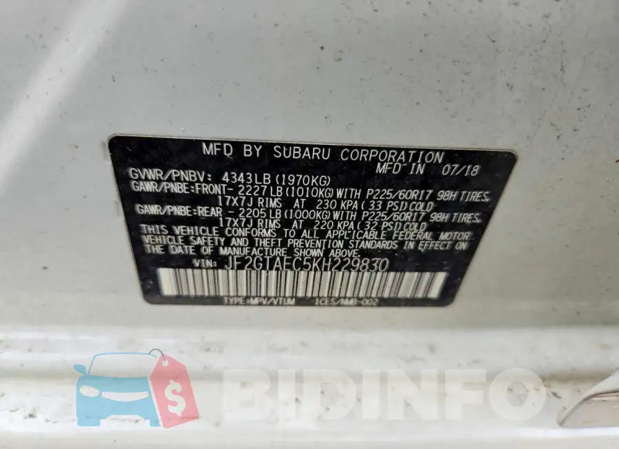 JF2GTAEC5KH229830 Photo# 12