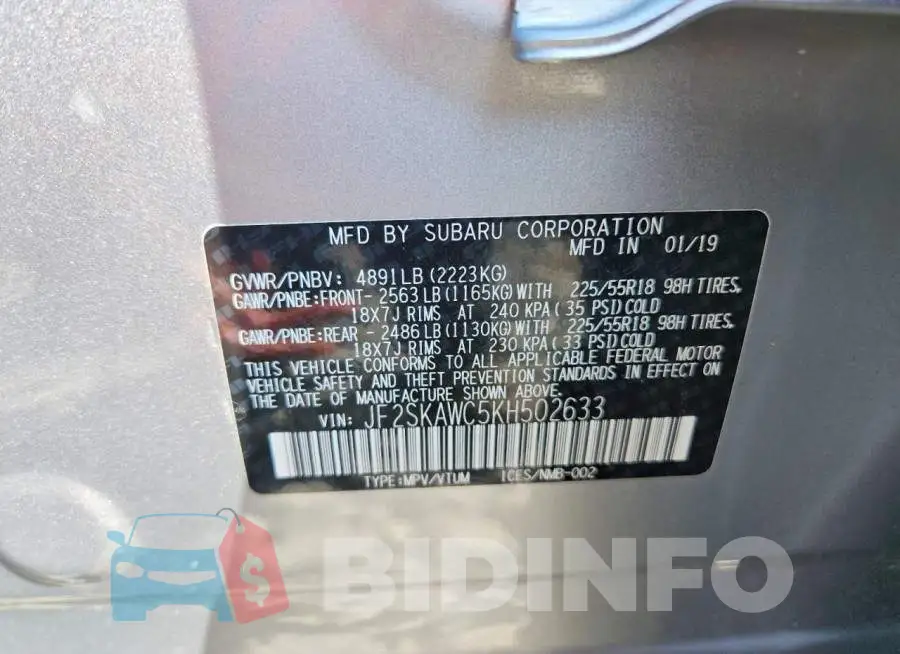 JF2SKAWC5KH502633 Photo# 12