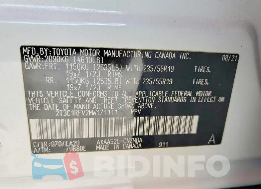 2T3C1RFV2MW171111 Photo# 13
