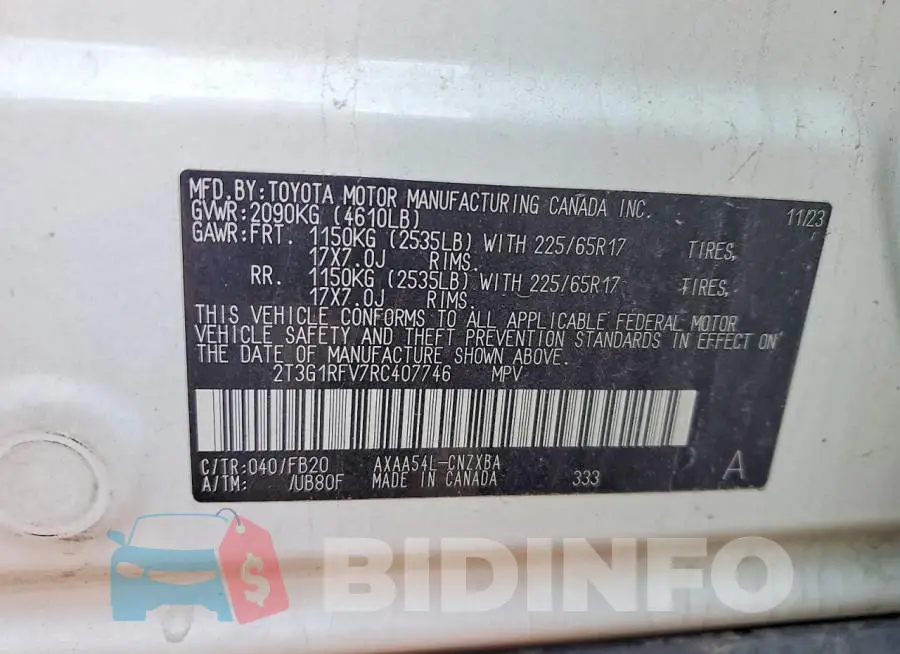 2T3G1RFV7RC407746 Photo# 13