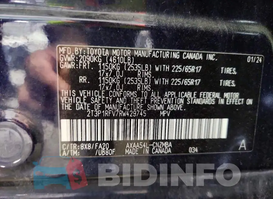 2T3P1RFV7RW429745 Photo# 12