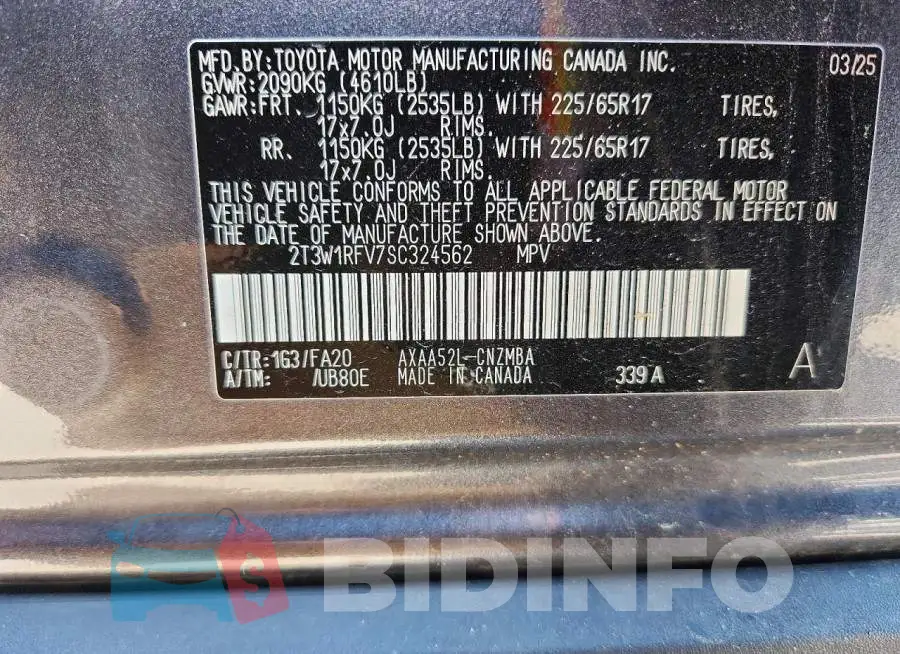 2T3W1RFV7SC324562 Photo# 13