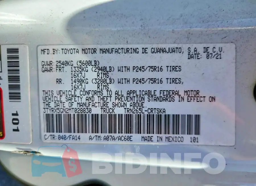 3TYRX5GN2MT028830 Photo# 12