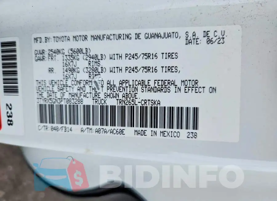 3TYRX5GN3PT083288 Photo# 12