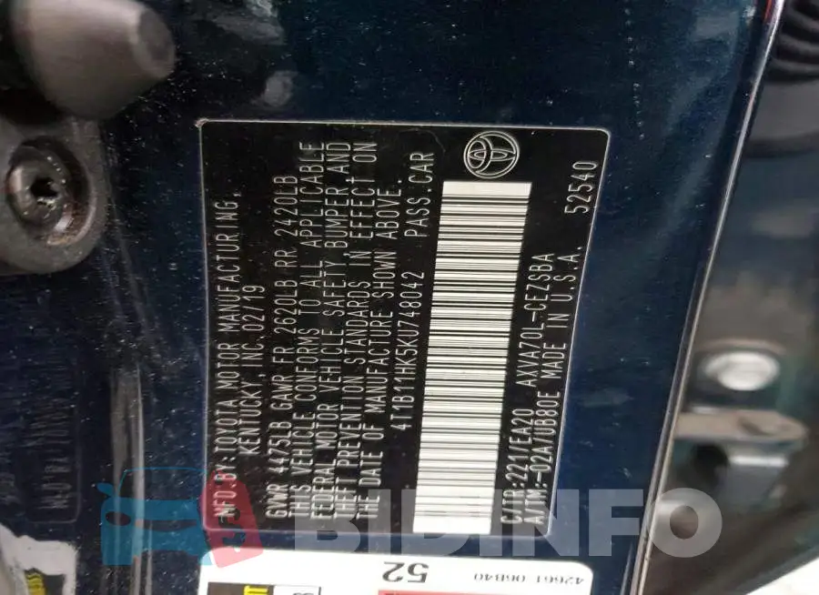 4T1B11HK5KU748042 Photo# 12