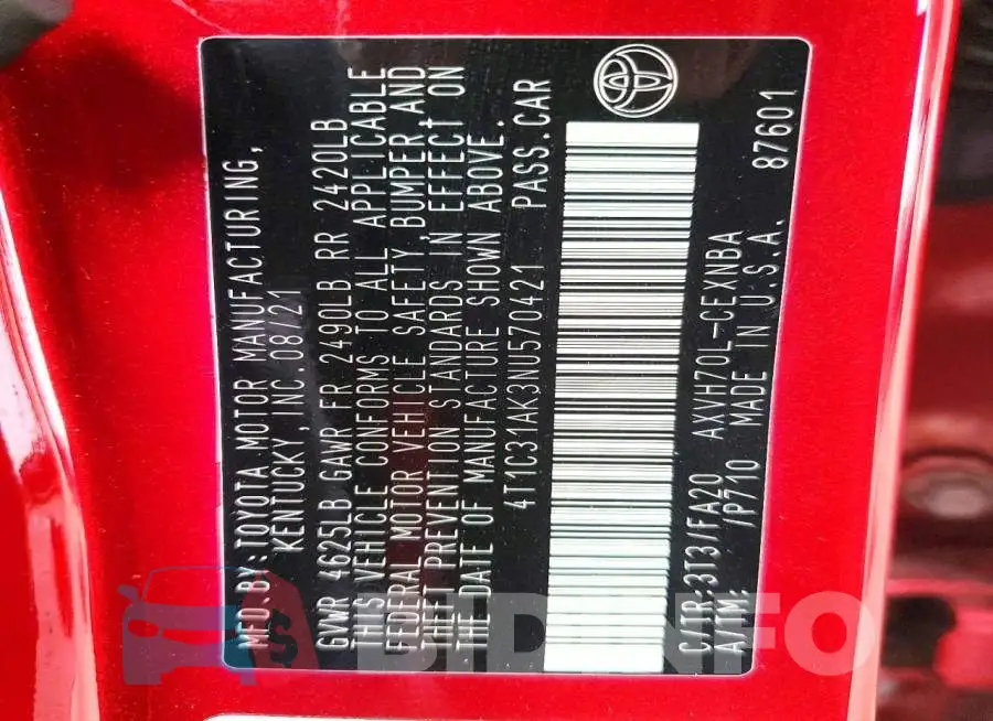 4T1C31AK3NU570421 Photo# 12