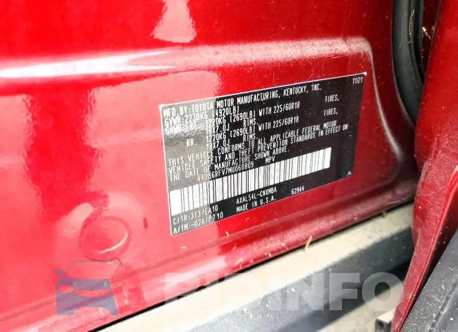 4T3B6RFV7MU060809 Photo# 13