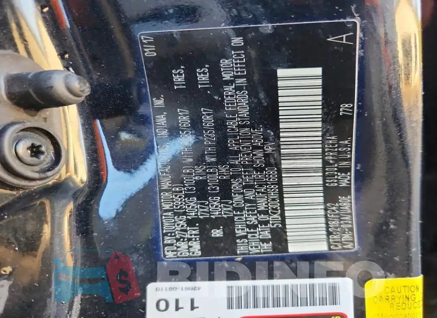 5TDKZ3DCXHS816680 Photo# 13