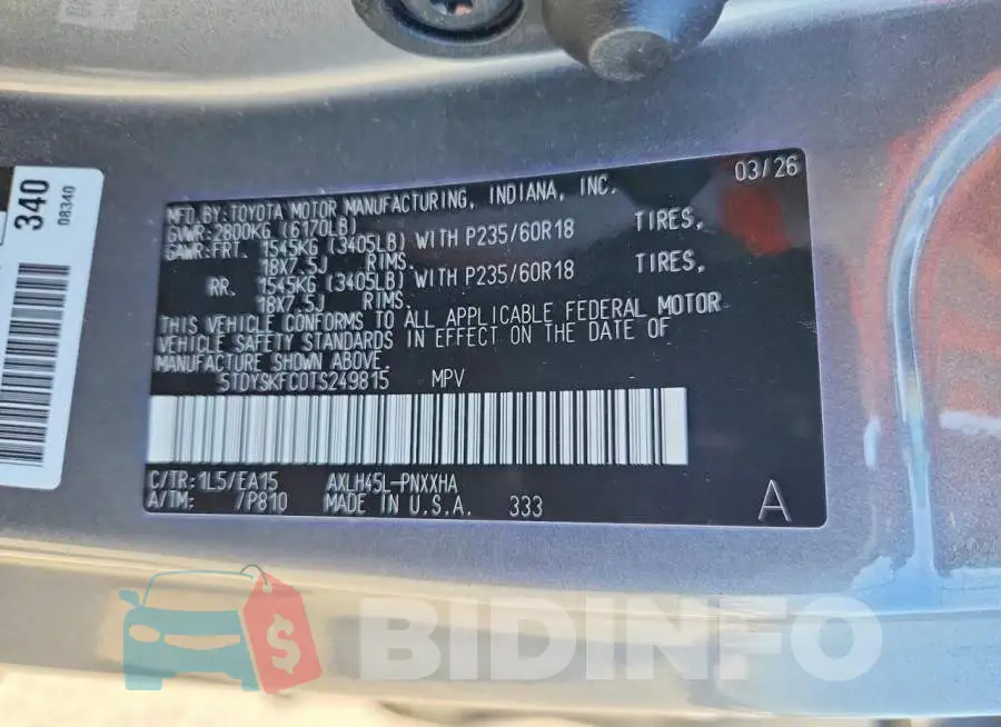 5TDYSKFC0TS249815 Photo# 12