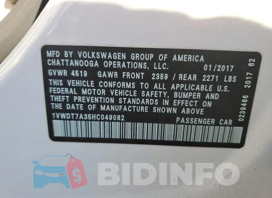 1VWDT7A35HC049082 Photo# 12