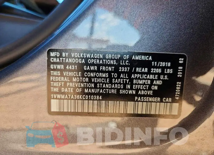 1VWMA7A36KC010384 Photo# 13