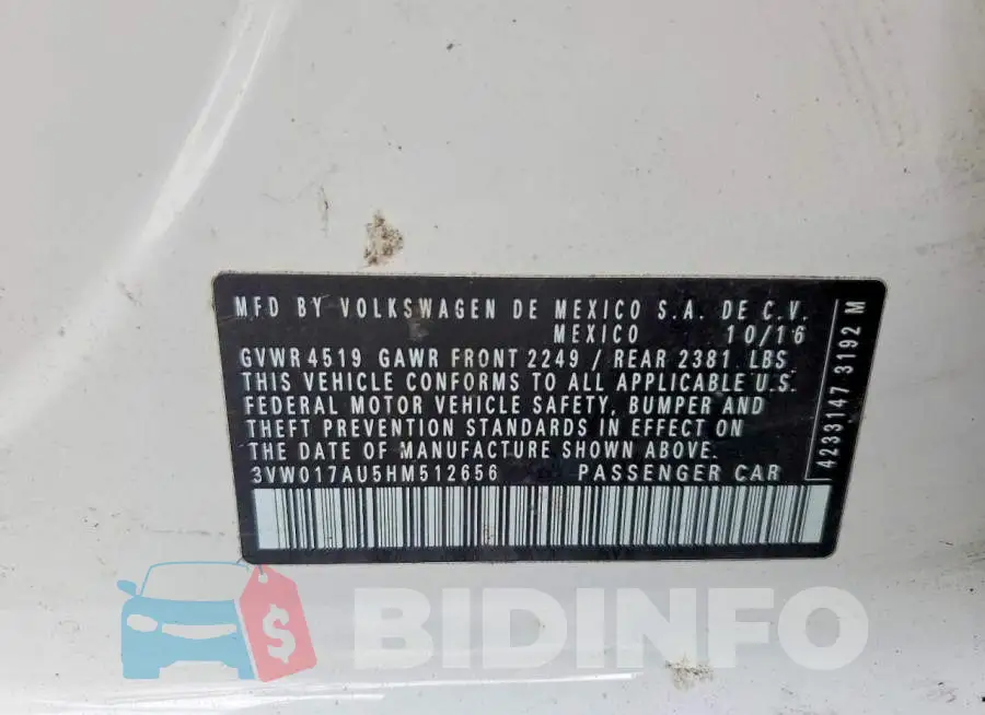3VW017AU5HM512656 Photo# 12