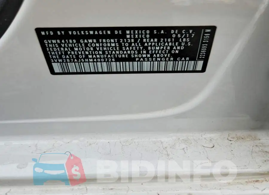 3VW2B7AJ5HM400726 Photo# 12