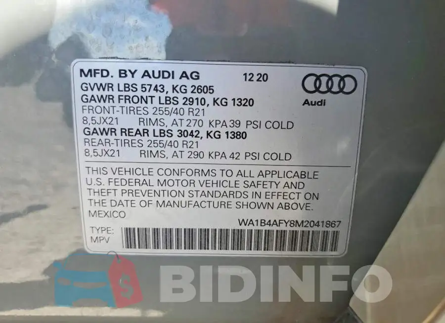 WA1B4AFY8M2041867 Photo# 13