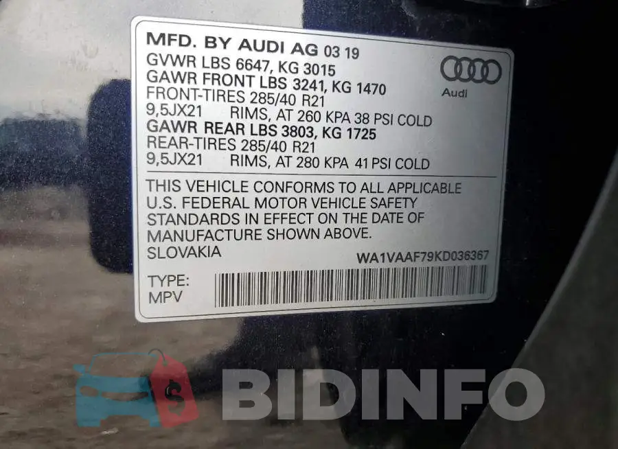 WA1VAAF79KD036367 Photo# 13