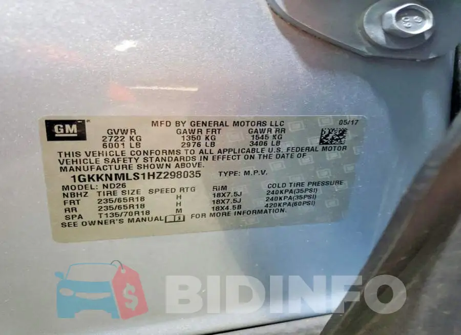 1GKKNMLS1HZ298035 Photo# 14
