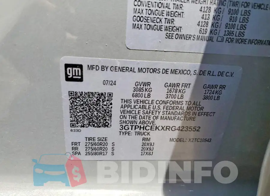 3GTPHCEKXRG423552 Photo# 12