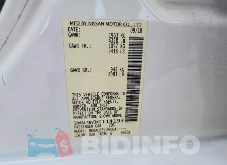 1N4BL4BV3KC114193 Photo# 12
