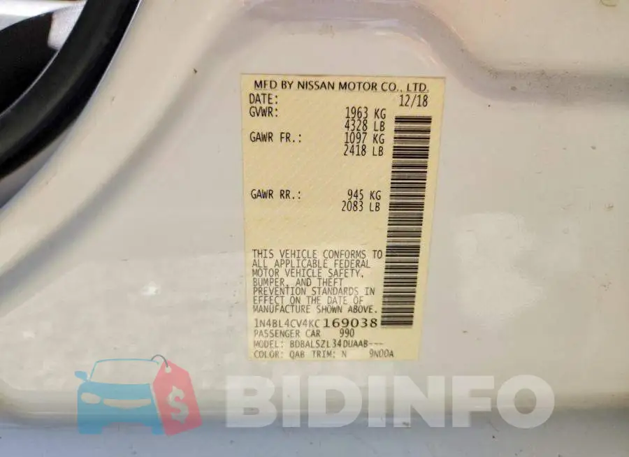 1N4BL4CV4KC169038 Photo# 12