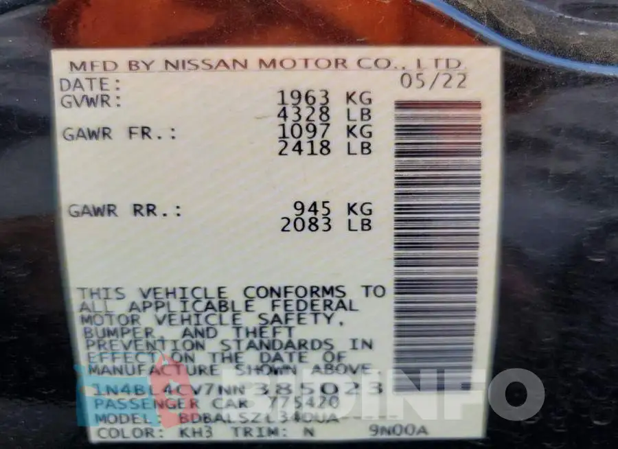 1N4BL4CV7NN385023 Photo# 12