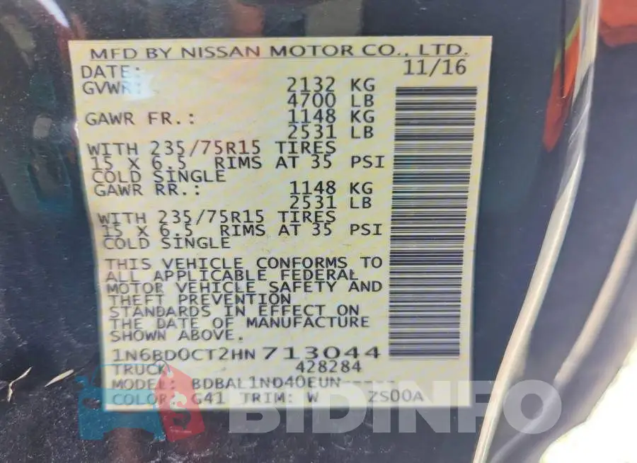 1N6BD0CT2HN713044 Photo# 12