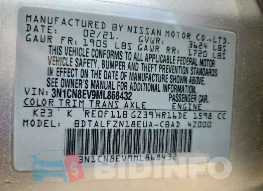 3N1CN8EV9ML868432 Photo# 12