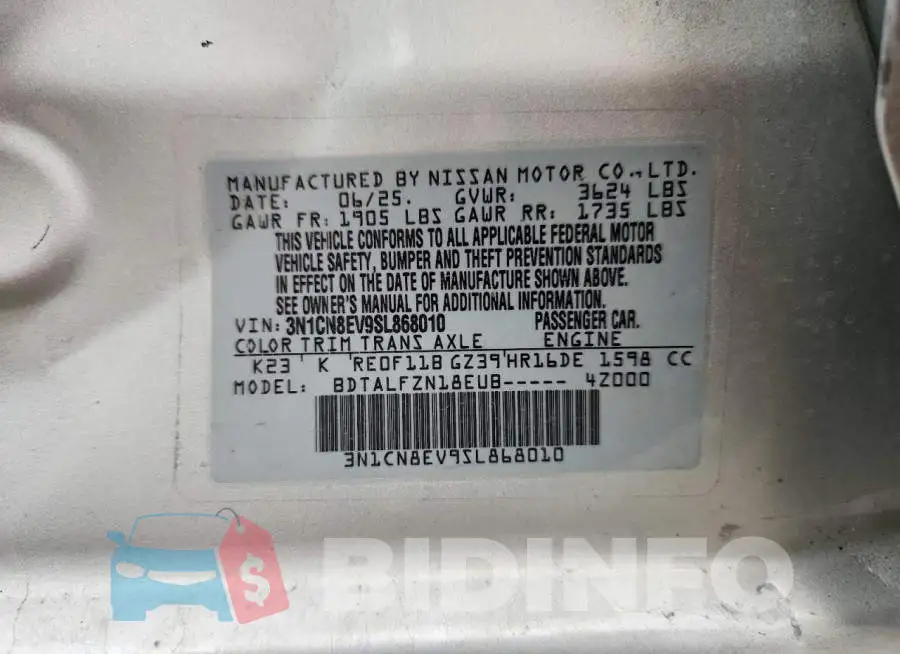 3N1CN8EV9SL868010 Photo# 13