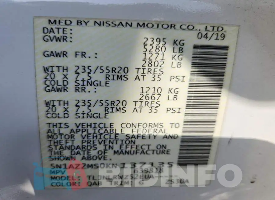 5N1AZ2MS0KN137135 Photo# 13