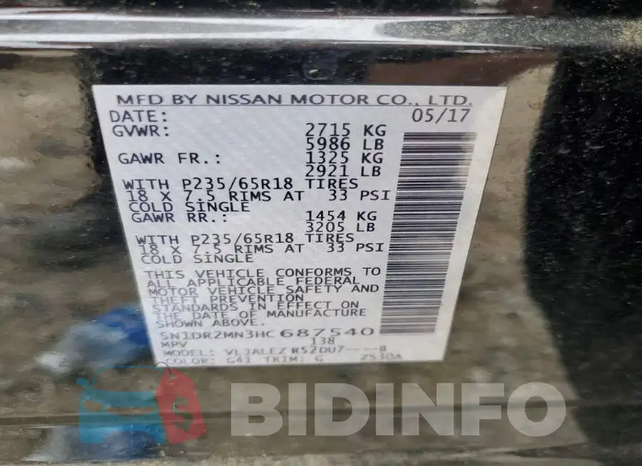 5N1DR2MN3HC687540 Photo# 13
