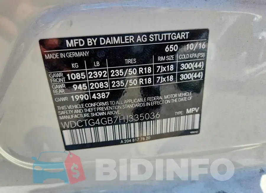 WDCTG4GB7HJ335036 Photo# 13