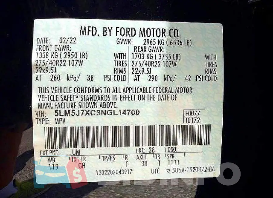 5LM5J7XC3NGL14700 Photo# 15
